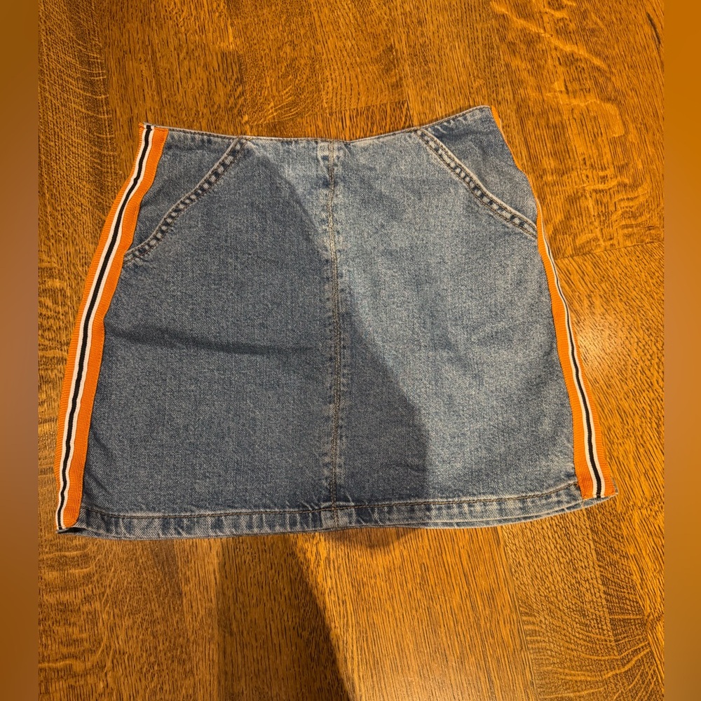 Topshop Denim Mini Skirt with Orange striped Accents